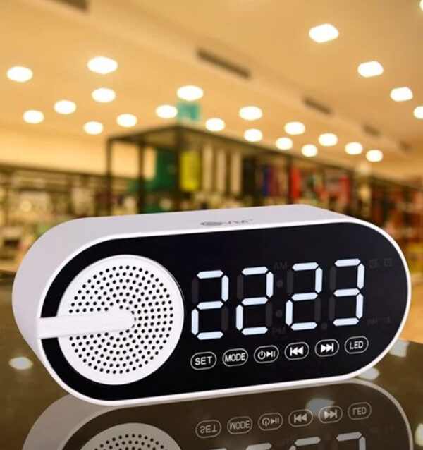 White Bluetooth Speaker With Digital Clock - Image 2